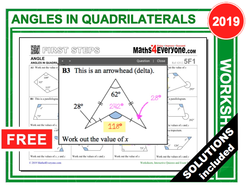Finding Missing Angles In Quadrilaterals Worksheet