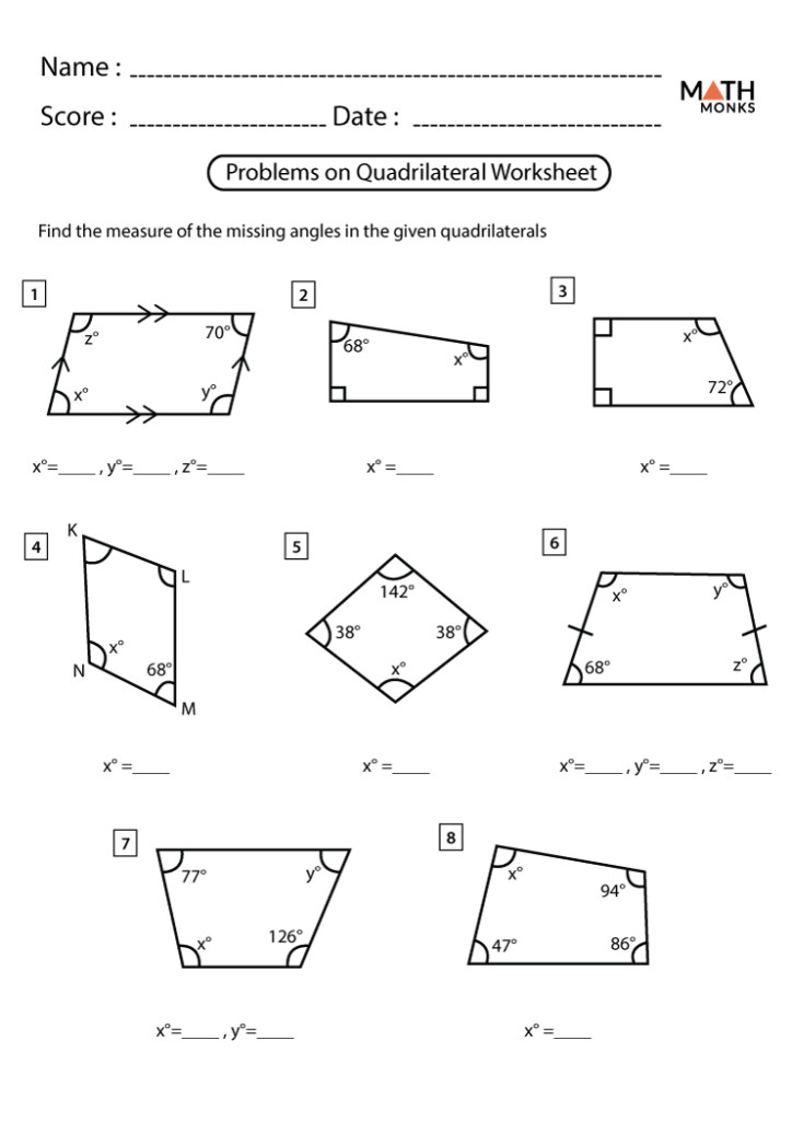 Finding Missing Angles In Quadrilaterals Worksheets