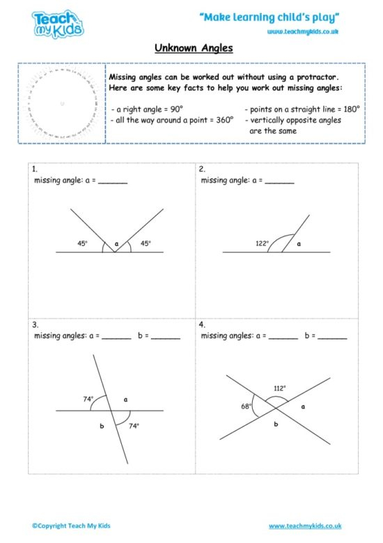 Finding Unknown Angle Measures Worksheet
