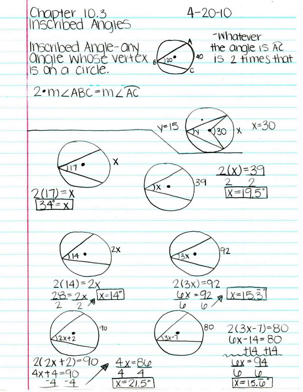 Inscribed Angles Worksheet With Answers