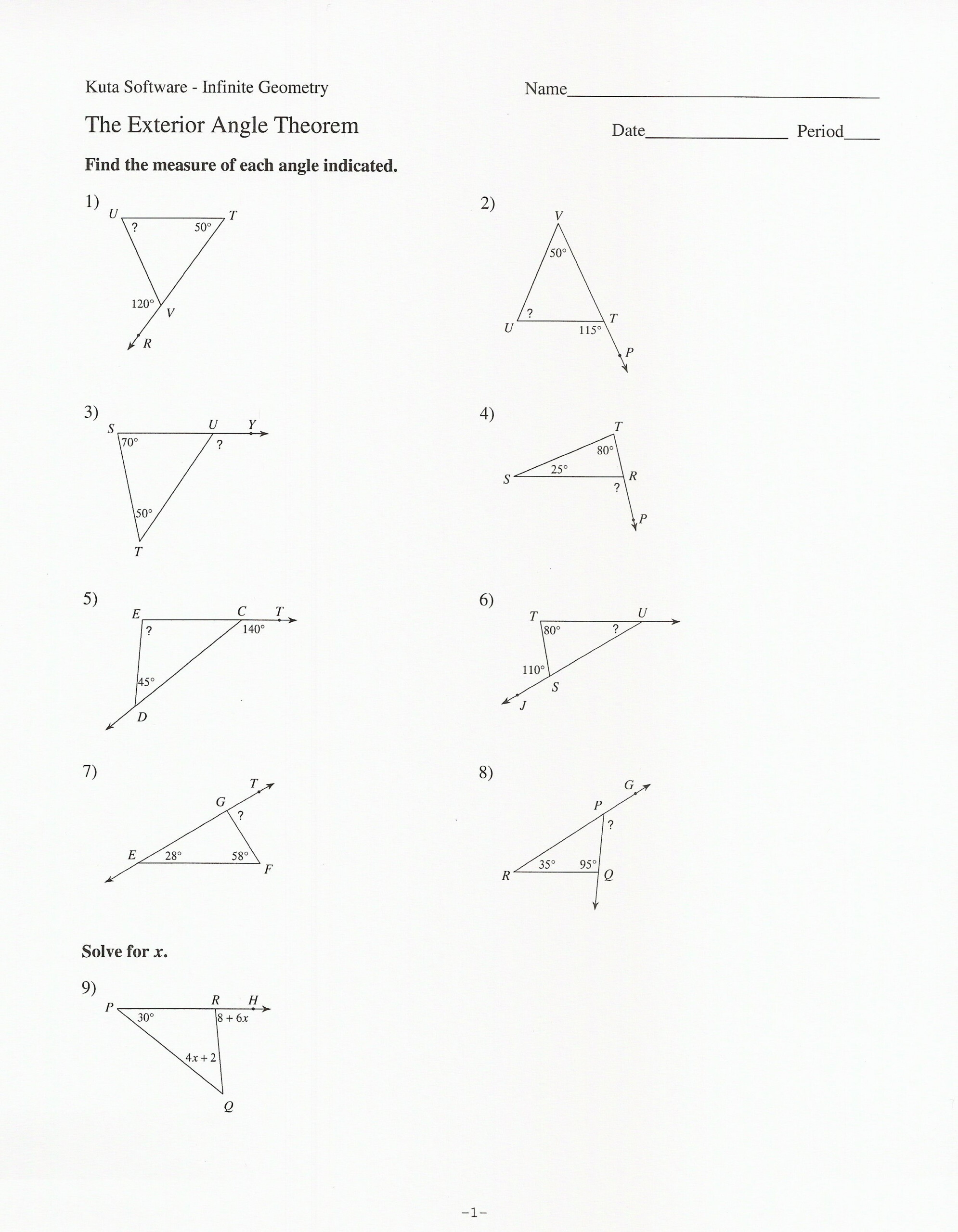 Interior Angles Of A Triangle Worksheet