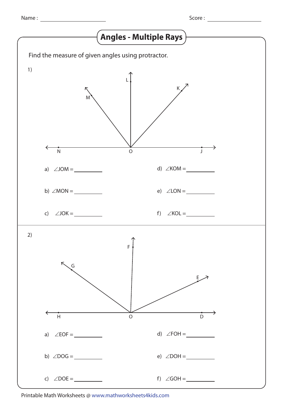 Measuring Segments And Angles Worksheet
