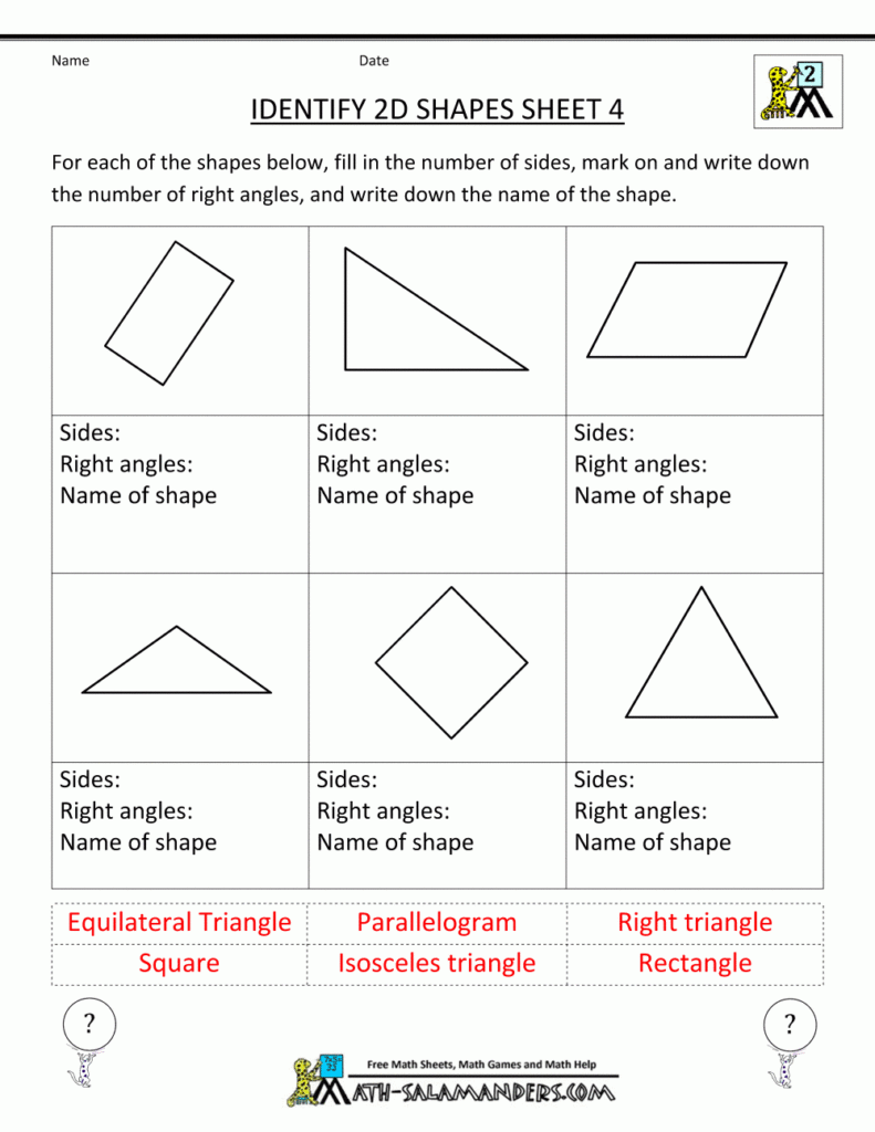Printable Worksheets For 2nd Grade Geometry