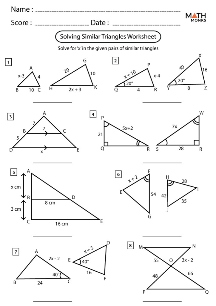 Similar Triangles Worksheet Grade 10