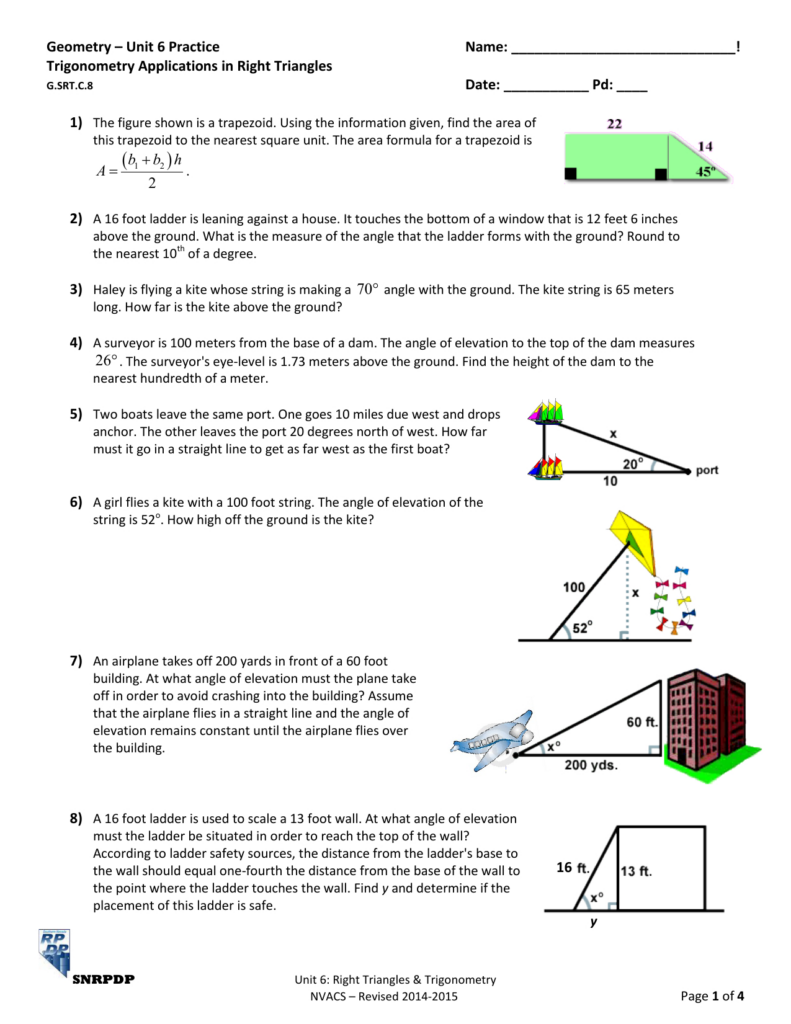Solving Right Triangles Trigonometry Worksheet