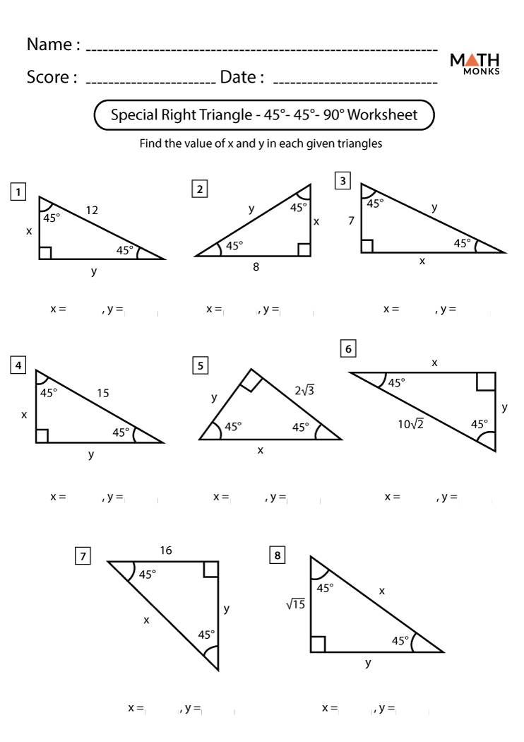 Special Right Triangles Worksheets With Answers