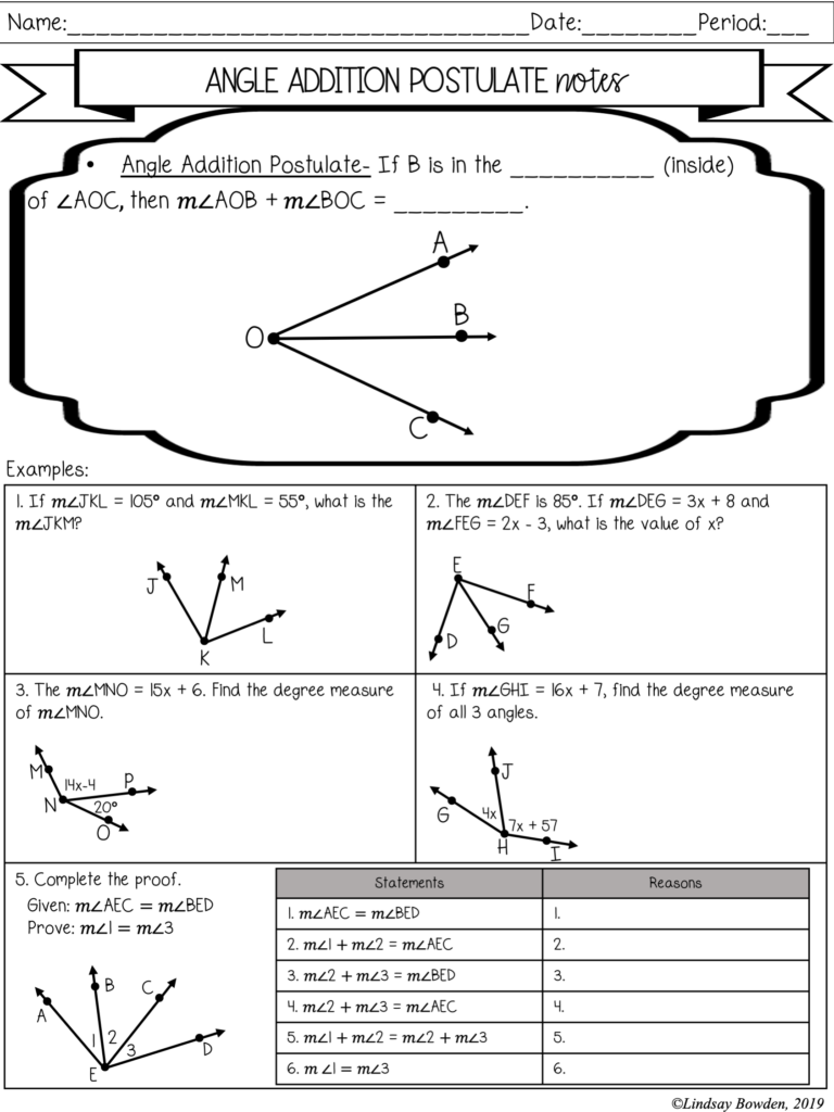 The Angle Addition Postulate Answer Key