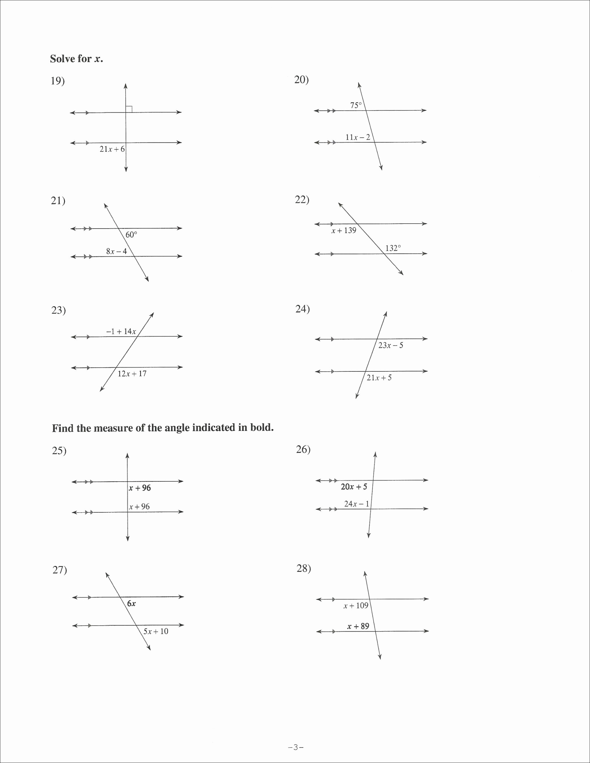 Transversal Lines Worksheet