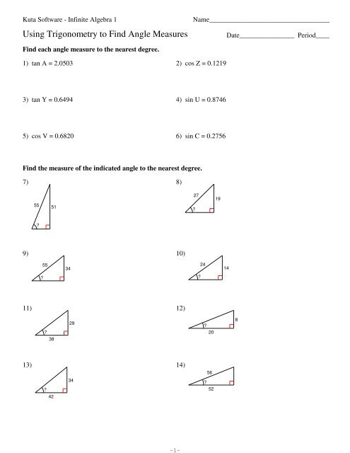 Trigonometry To Find Angle Measures Kuta Software