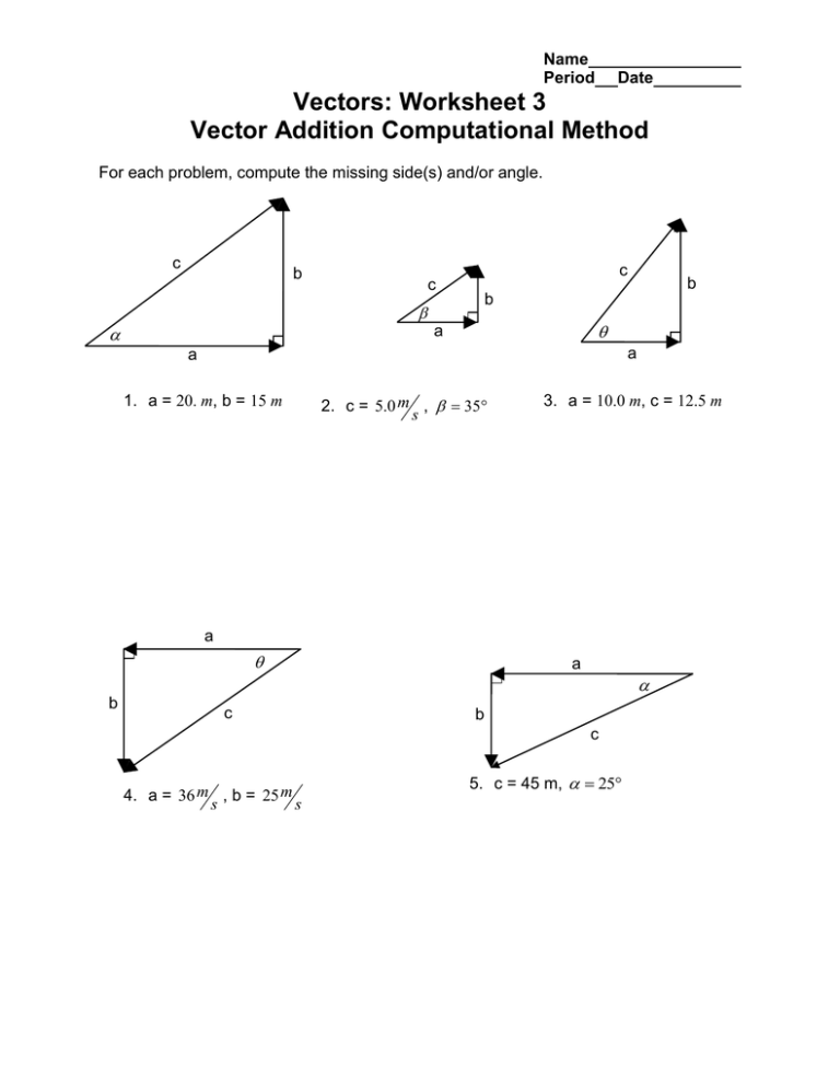 Vectors Worksheet With Answers Pdf