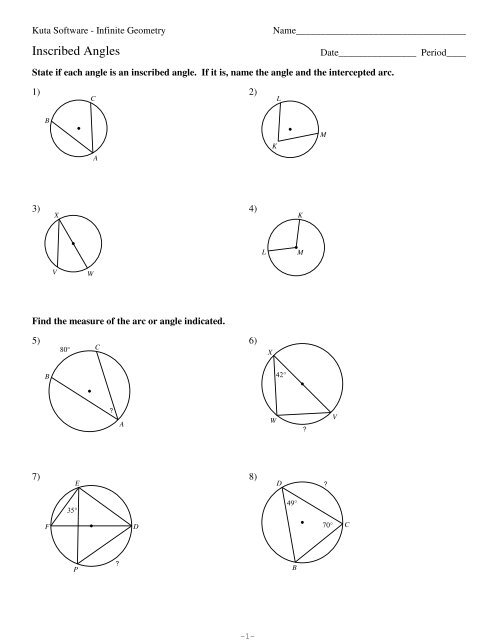 11 Inscribed Angles Kuta Software
