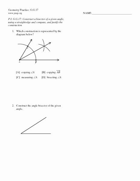 Angle Bisector Worksheet Pdf With Answers