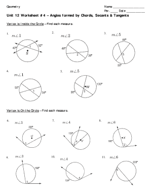 Angles Formed By Chords Secants And Tangents Worksheet Answers Fill