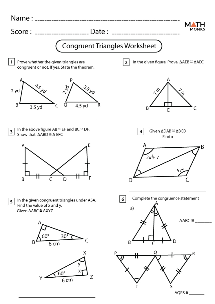 Congruent Triangles Worksheet With Answers