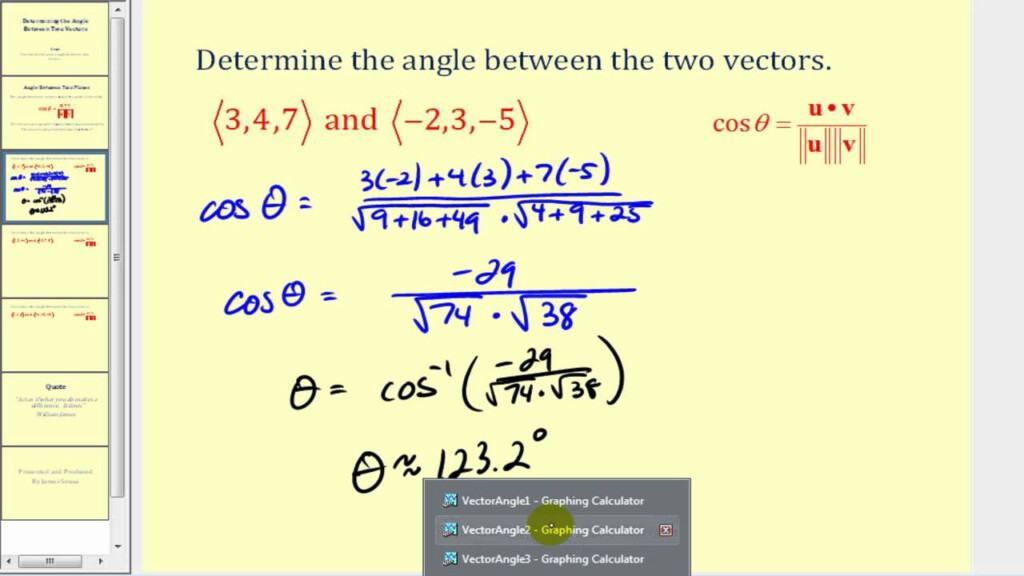 Determining The Angle Between Two Vectors YouTube