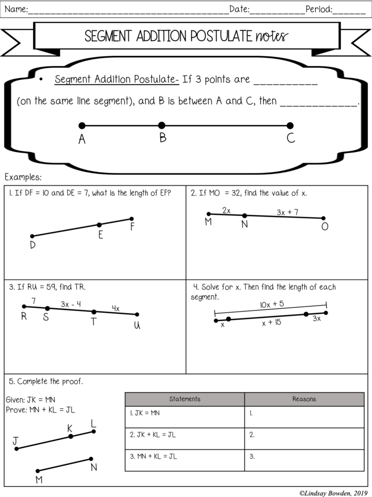 Geometry Segment Addition Worksheets Answer Key