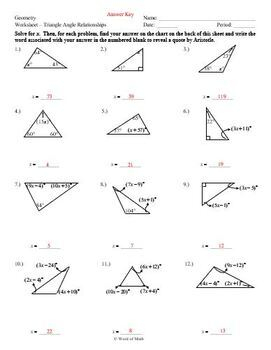 Geometry Worksheet Triangle Angle Relationships By Word Of Math