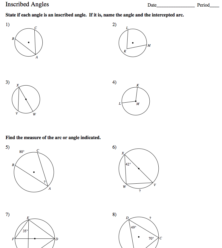 Inscribed Angles Worksheet Answers With Work