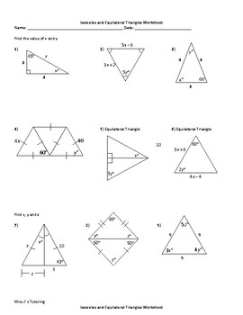 Isosceles And Equilateral Triangles Worksheet By Miss J 39 s Tutoring