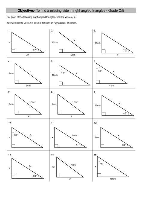 Right Triangle Trig Finding Missing Sides And Angles Workshe