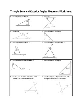 Triangle Sum Theorem Exterior Angles Worksheet Answer Key By