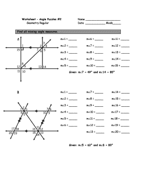 Worksheet Angle Puzzles 2 Geometry Regular Fill And Sign Printable
