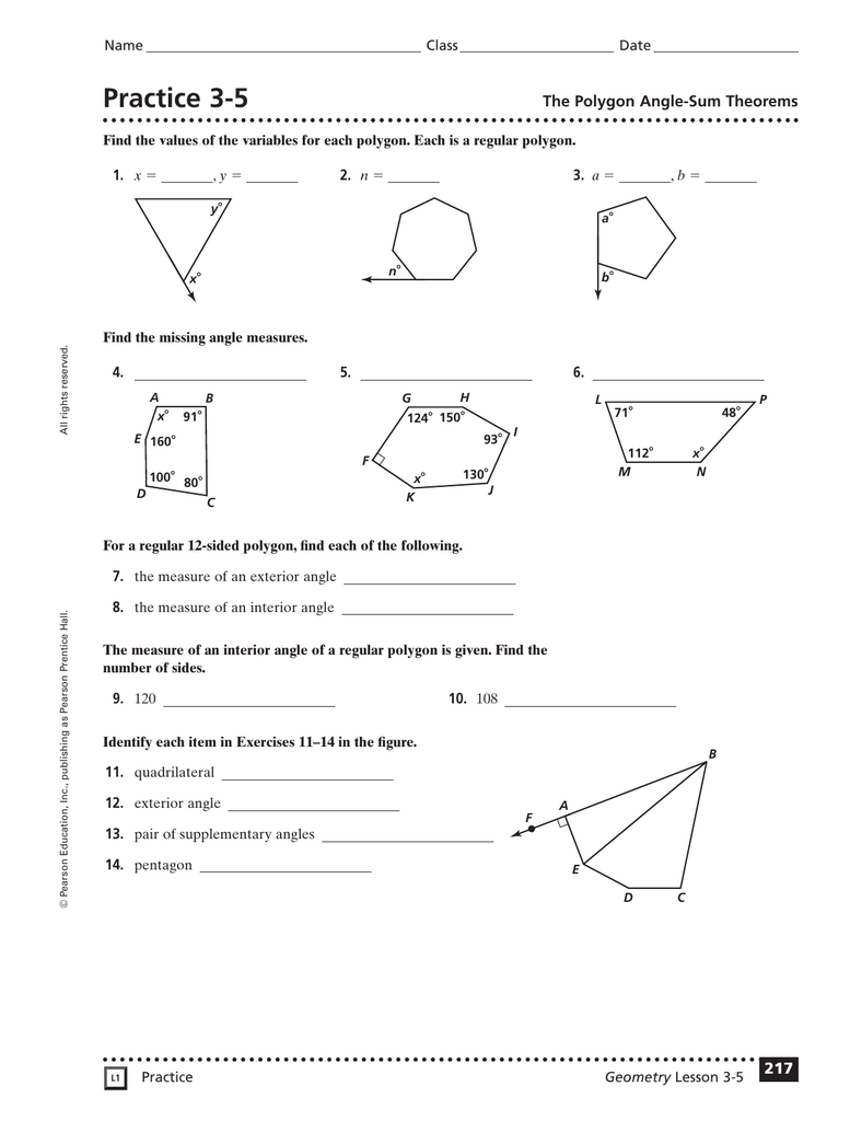 6 1 The Polygon Angle sum Theorems Worksheet Answers Angleworksheets