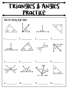 Algebraic Angles Review Notes Practice Worksheet By Miranda Colwell
