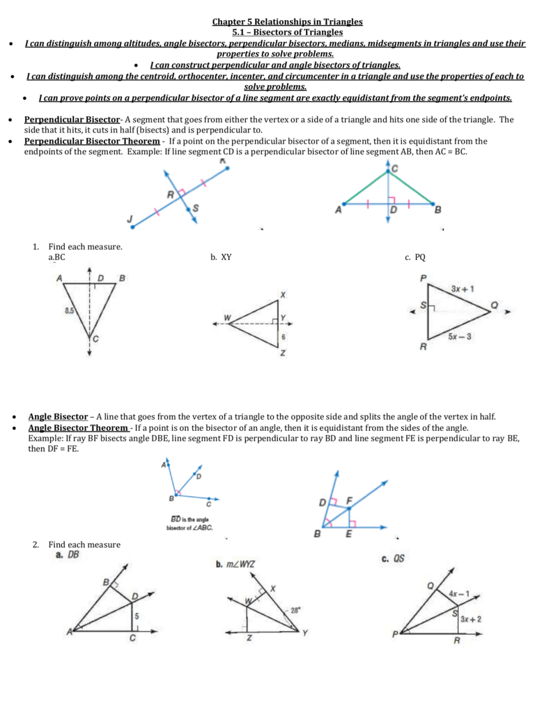 Angle Bisector Theorem Worksheet