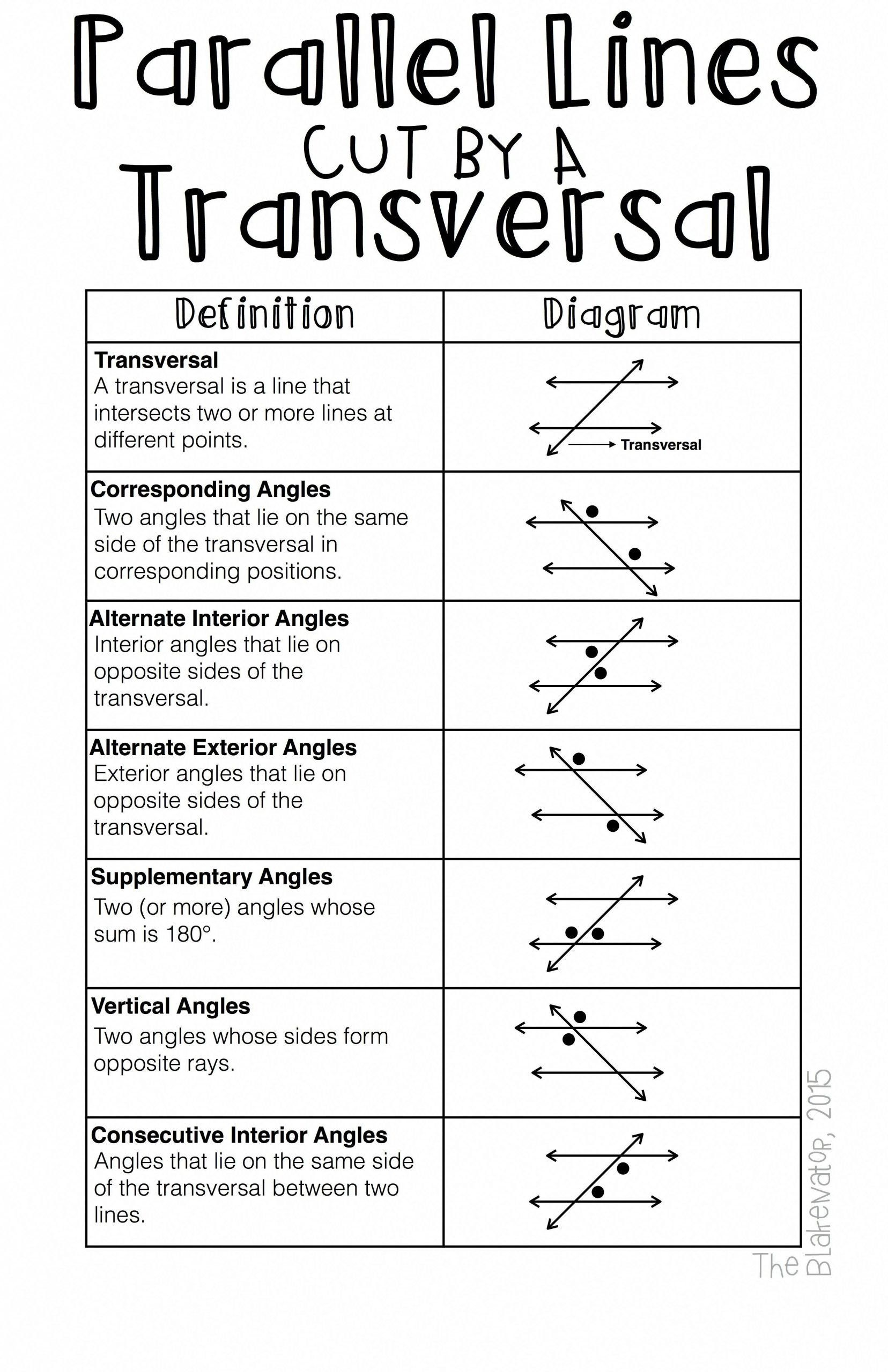 Angle Pairs Transversal Worksheet Answer Key