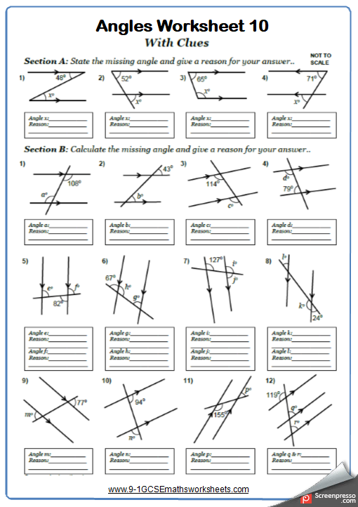 Angles Grade 8 Worksheet