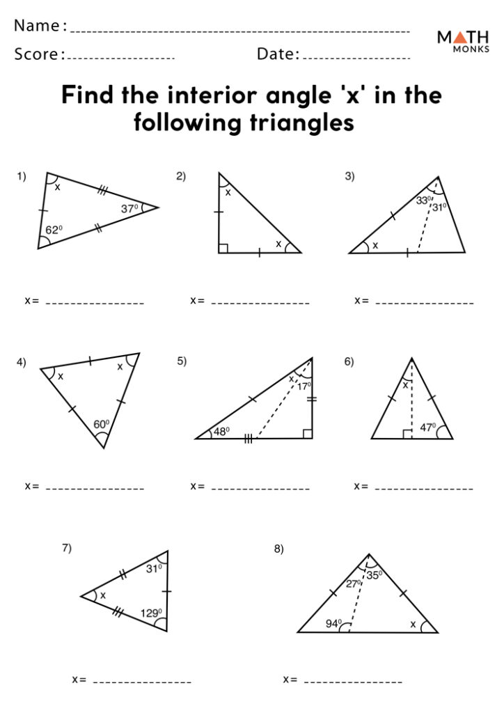 Angles In A Triangle Worksheets Math Monks