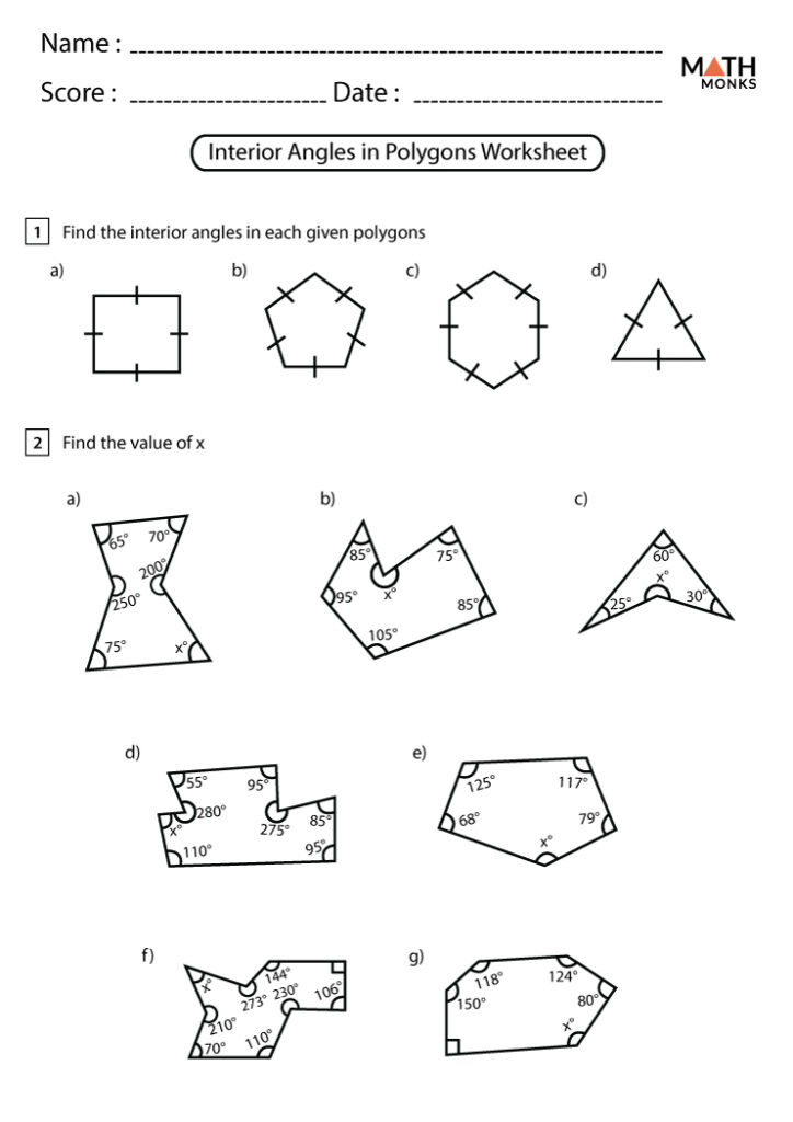 Angles In Polygons Worksheets Math Monks