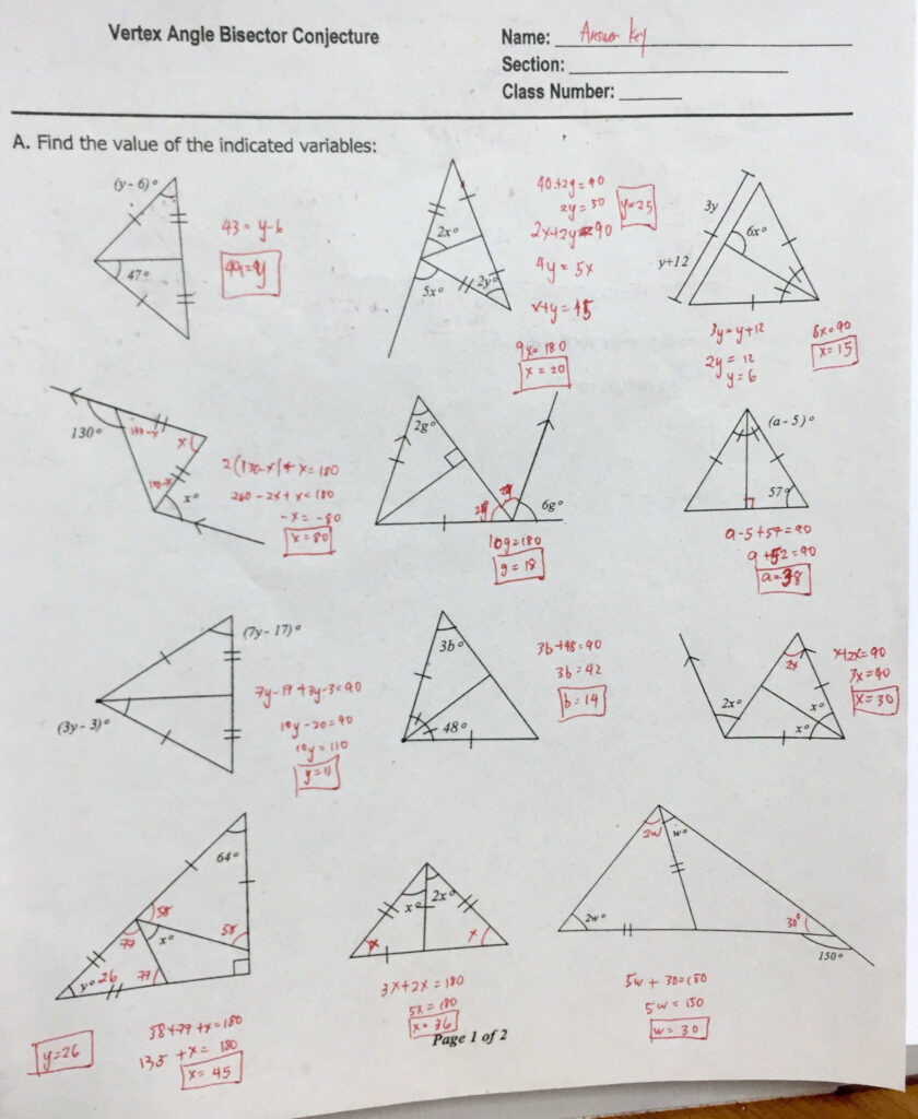 Angles Of Triangles Worksheet Answers