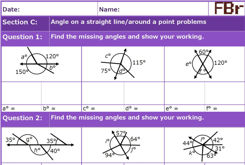 Angles On A Straight Line Worksheet