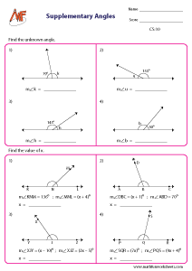 Complementary And Supplementary Angles Worksheet Kuta