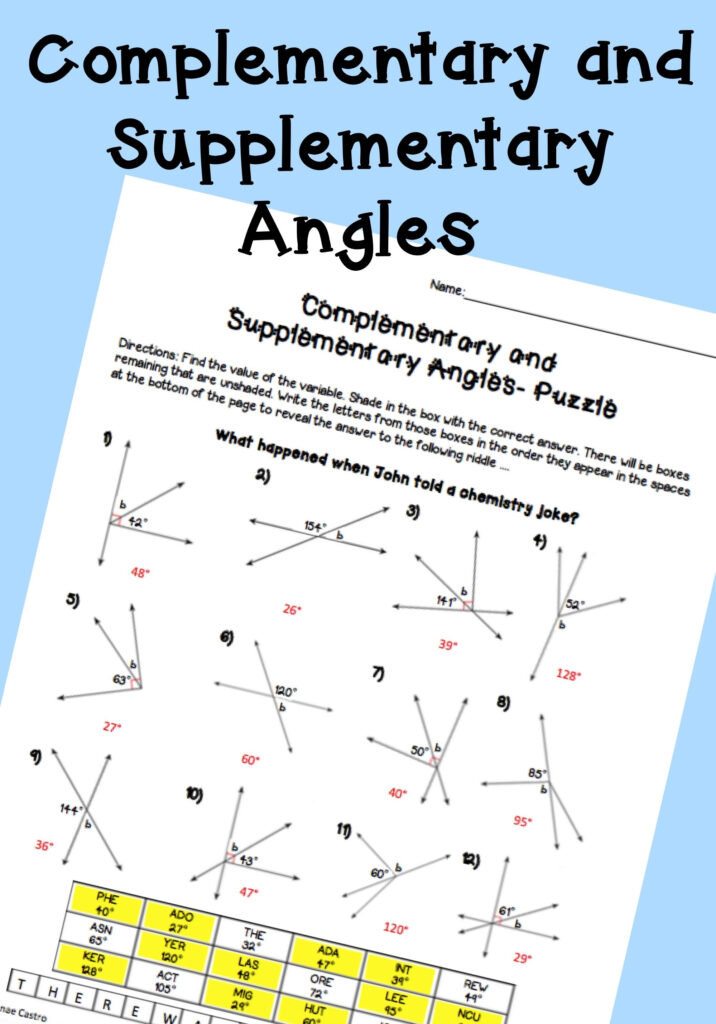 Complementary Angles Worksheets Grade 6