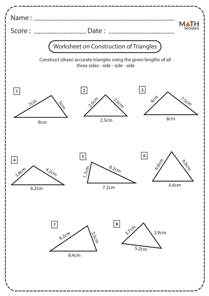 Constructing Triangles Worksheets Math Monks