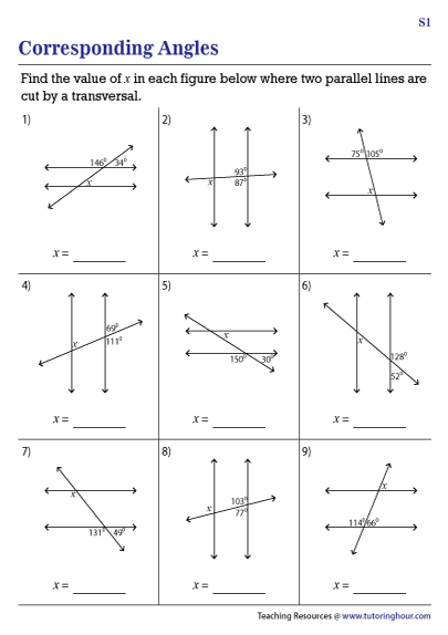 Corresponding Angles Worksheets