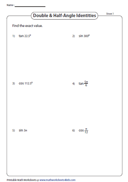 Double Angle And Half Angle Identities Worksheets