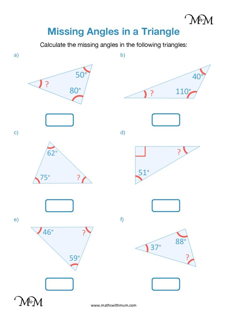 Find The Missing Angle Of A Triangle Worksheets