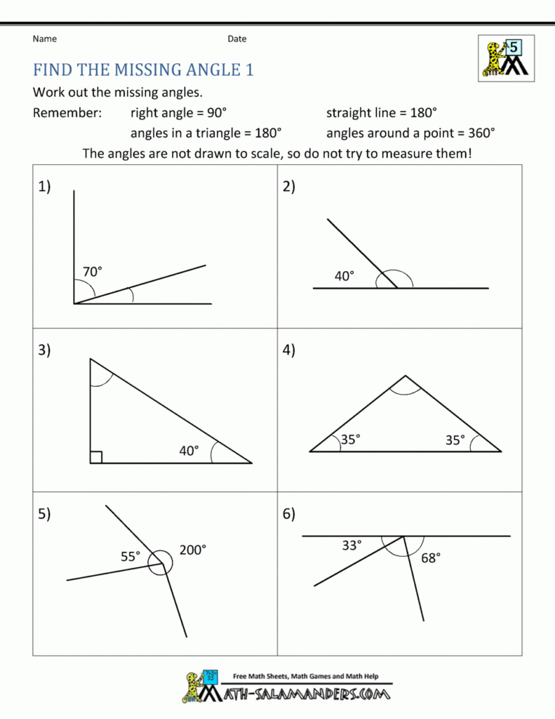 Find The Missing Angle Worksheet