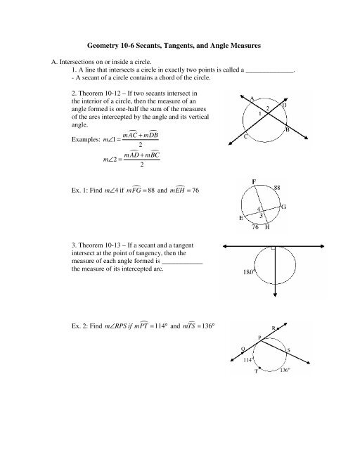 Geometry 10 6 Secants Tangents And Angle Measures