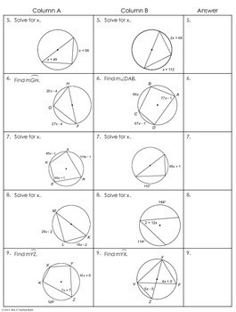 Inscribed Angles In Circles Partner Worksheet By Mrs E Teaches Math