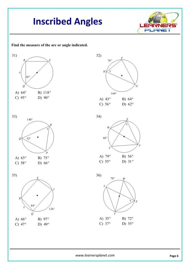 Inscribed Angles Worksheet Answers With Work