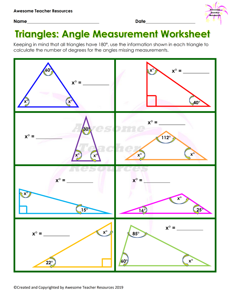 Measuring Angles Of Triangles Worksheet