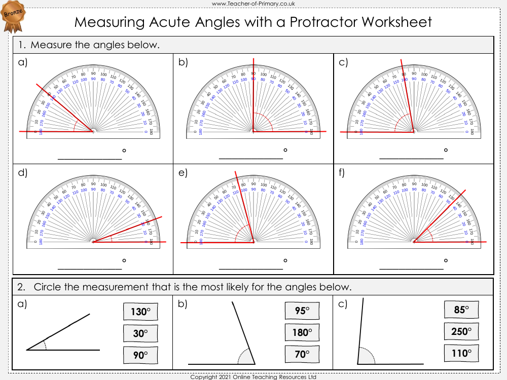 Measuring Angles With A Protractor Worksheet Maths Year 5