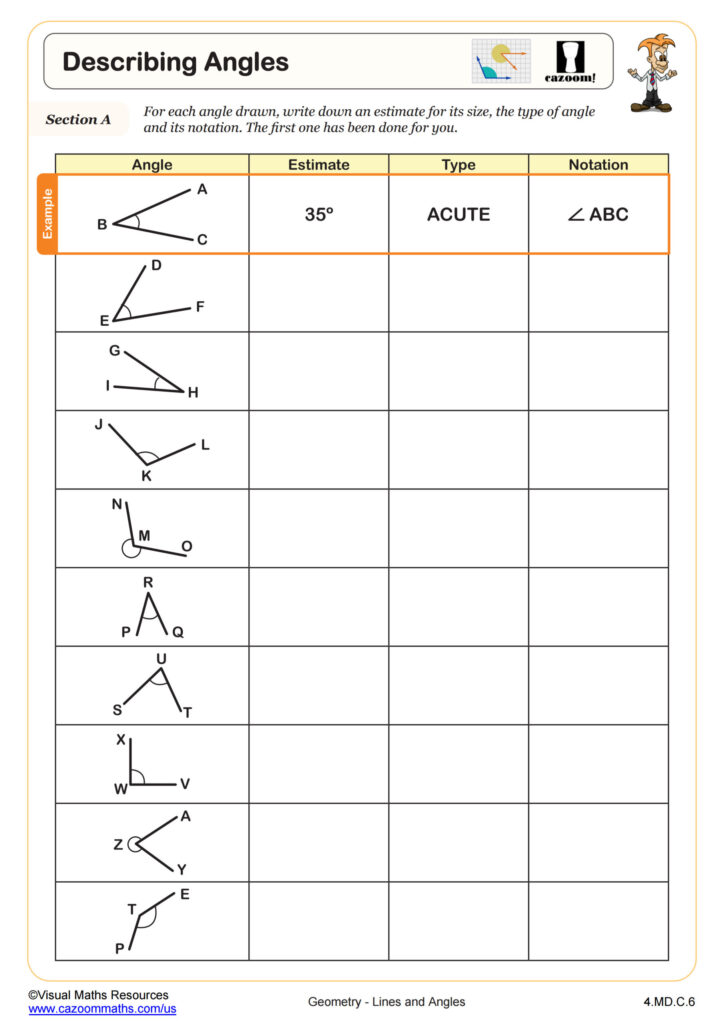 Naming Angles Worksheet PDF Printable Geometry Worksheet