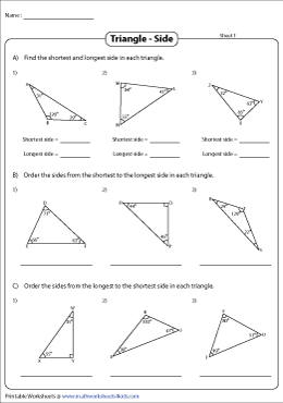 Ordering Sides And Angles Of A Triangle Worksheets