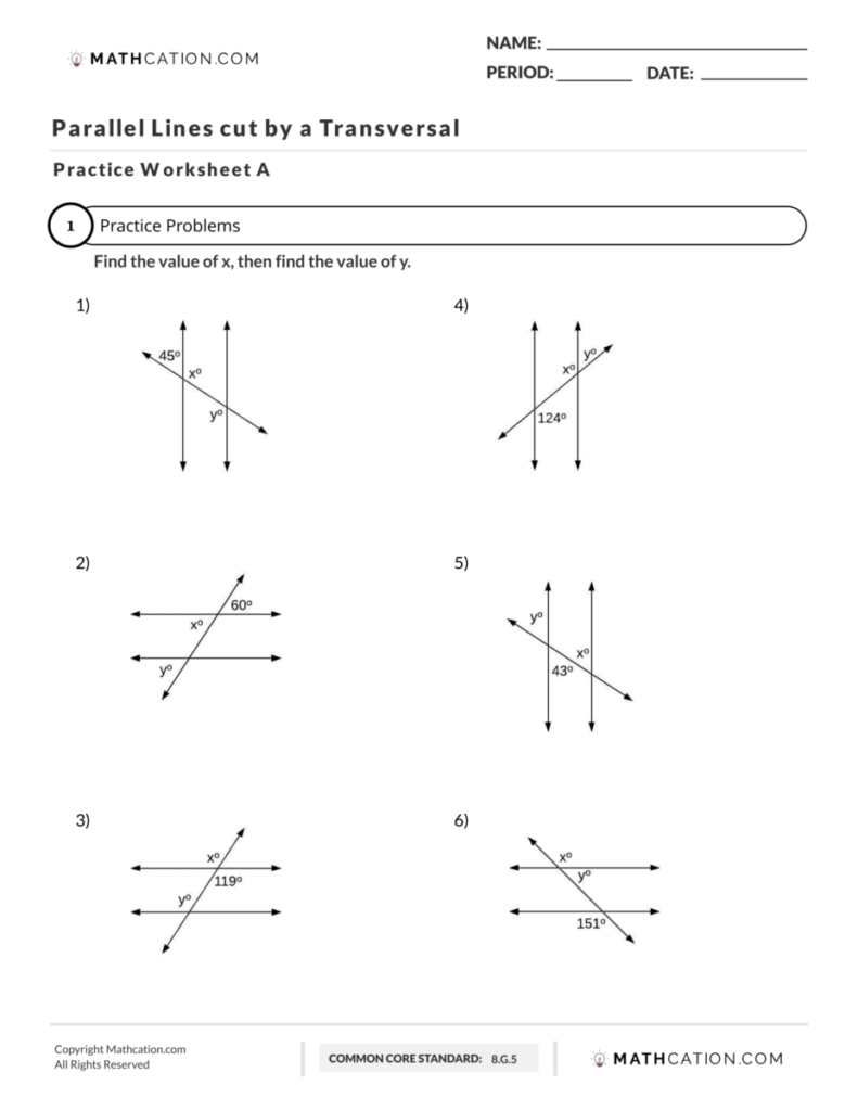 Parallel Lines Cut By A Transversal Worksheet Examples And Notes